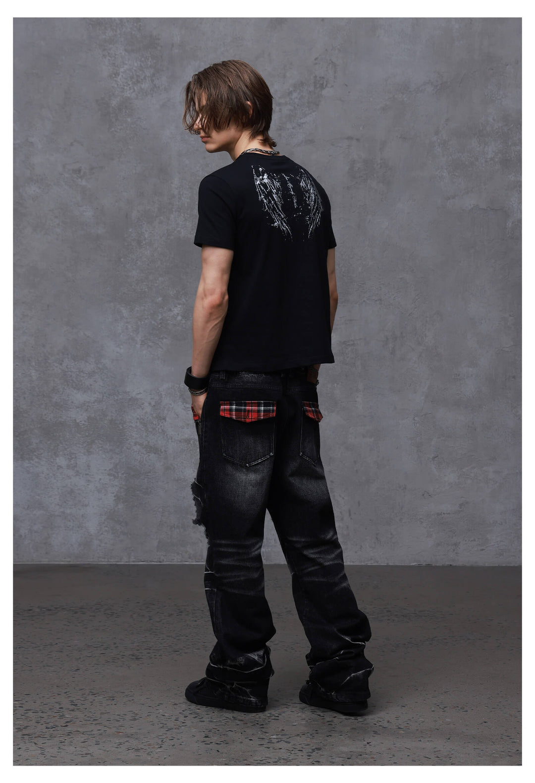 ANTIDOTE Faded Cross and Wings Print Short Sleeve Tee