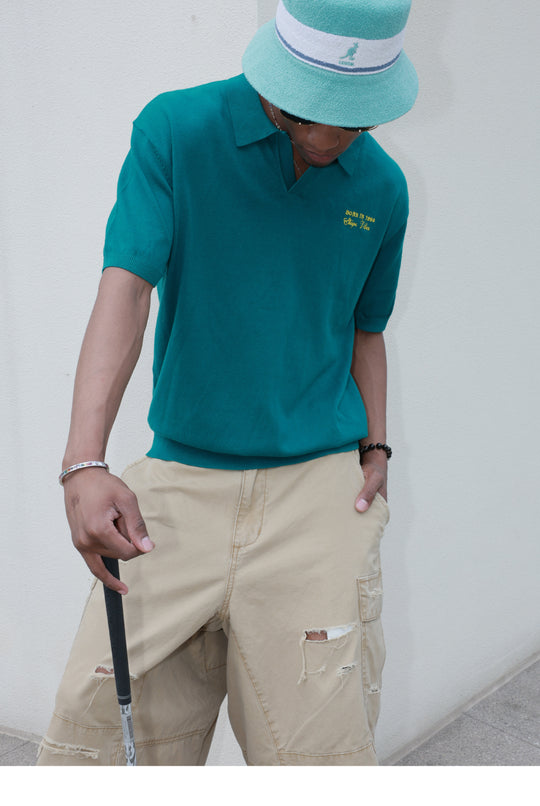 STEEPC Embroidered Boxy Knit Polo | Face 3 Face