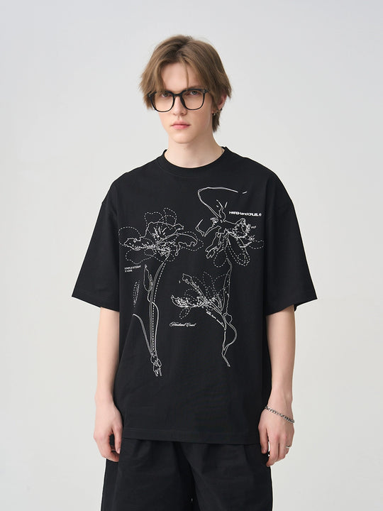 Harsh and Cruel Dotted Lines Flower Tee