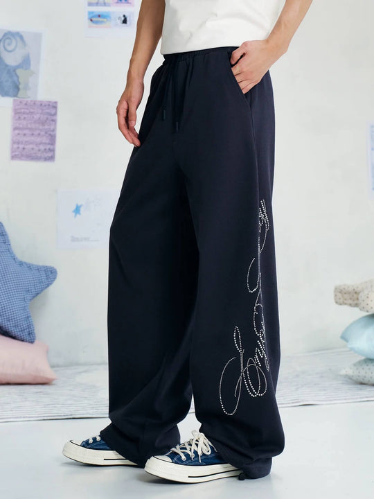 MEDM Rhinestone Script Logo Sweatpants | Face 3 Face