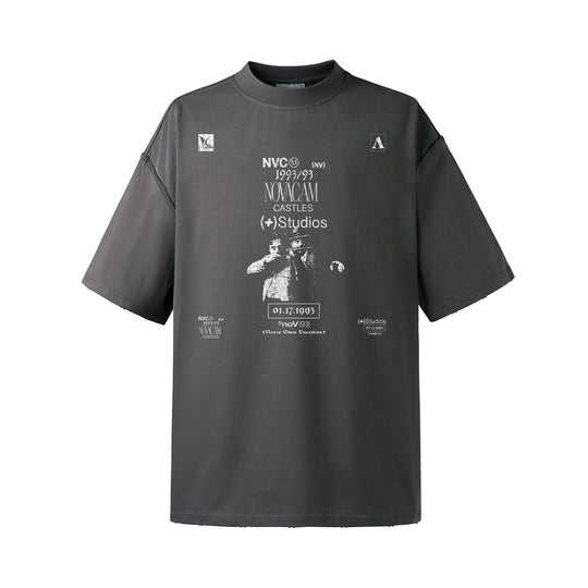 NOVACAM Vintage Washed Crackle Print Reverse Stitching Tee | Face 3 Face