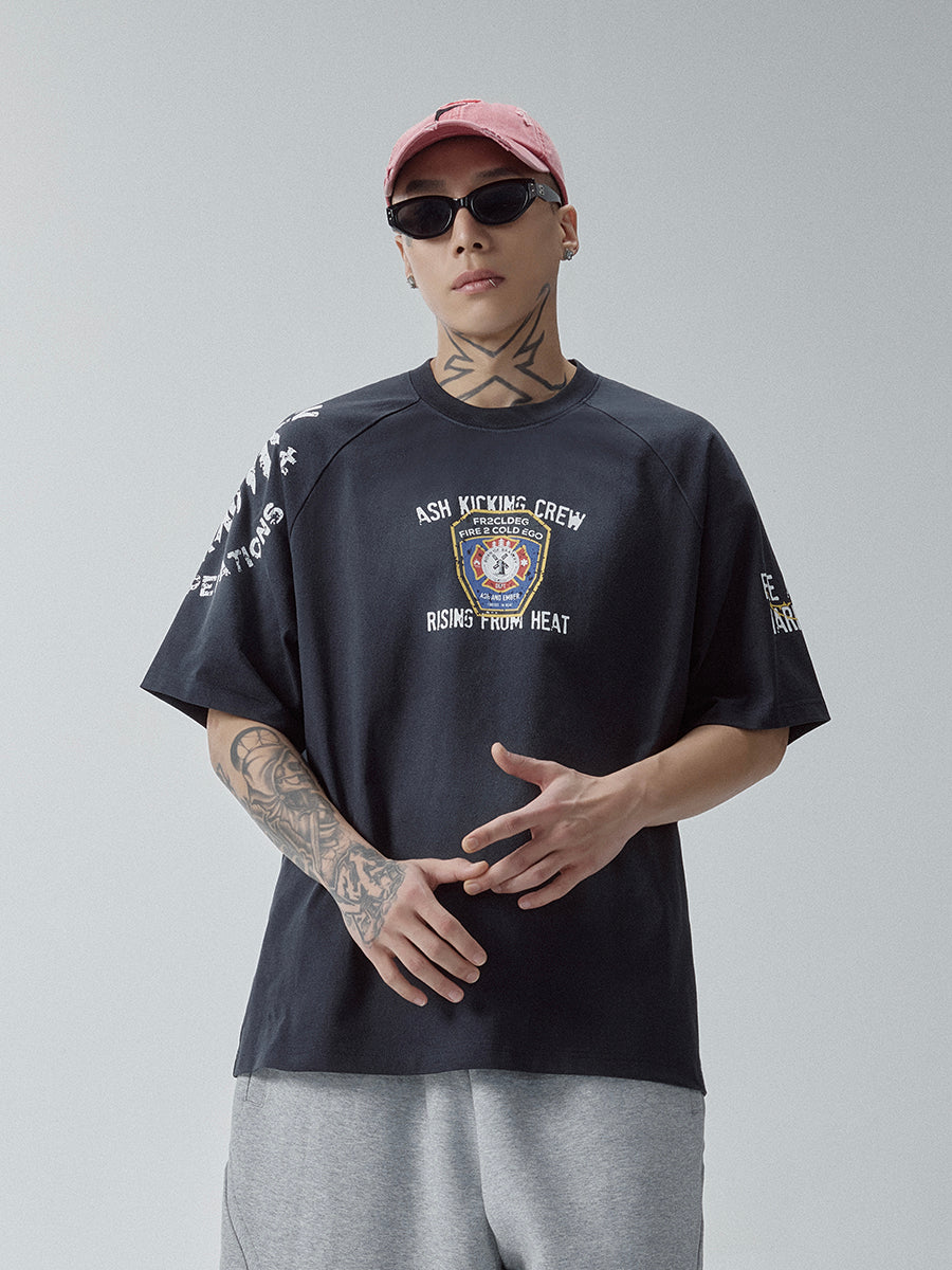 F2CE Washed Gradient Raglan Sleeve Printed Tee | Face 3 Face