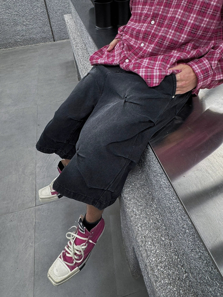 S45 Washed Pleated Denim Shorts | Face 3 Face