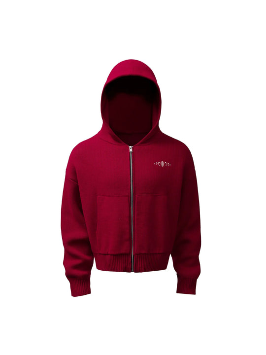 KARMANISTIC Embroidered Zip Up Knit Hoodie | Face 3 Face