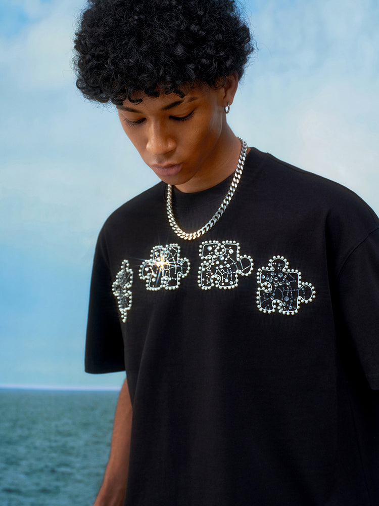 YADcrew Rhinestone Pearl Puzzle Logo Tee | Face 3 Face