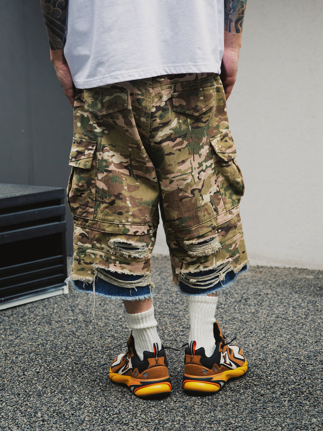 S45 Double Layer Destruction Camouflage Shorts | Face 3 Face