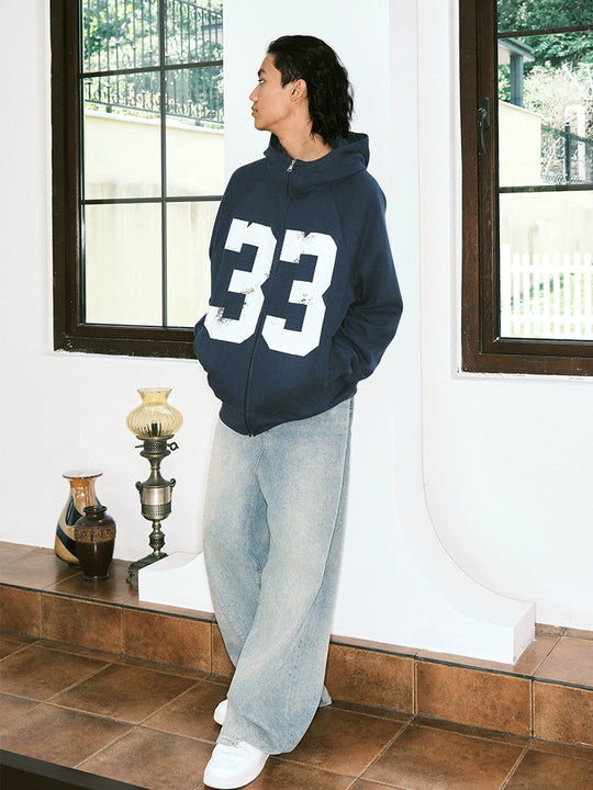 JUST VIBE Number 33 Vintage Print Zip Up Hoodie | Face 3 Face