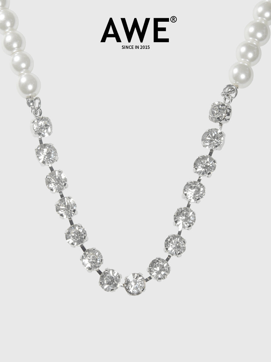 AWE Pearl Rhinestone Chain Necklace | Face 3 Face