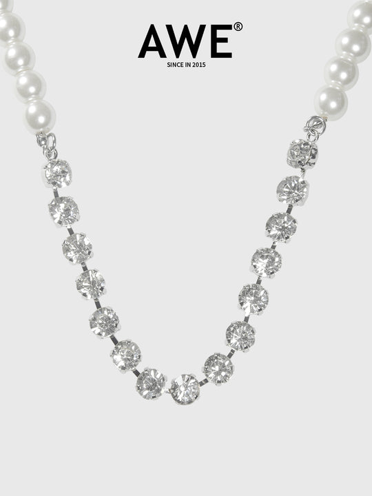 AWE Pearl Rhinestone Chain Necklace | Face 3 Face