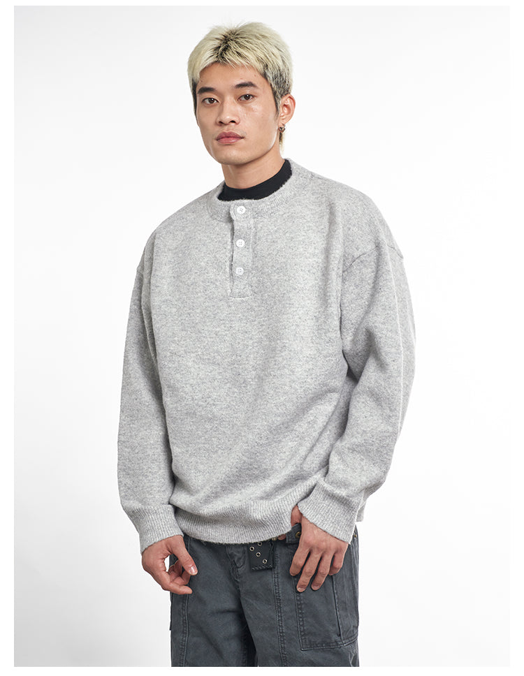 F3F Select Relaxed Fit Henley Neck Knit Sweater | Face 3 Face