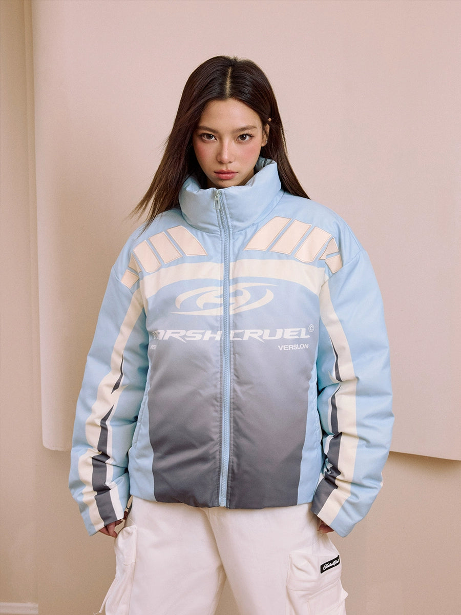 Harsh and Cruel Color Blocked Gradient Racing Down Jacket | Face 3 Face