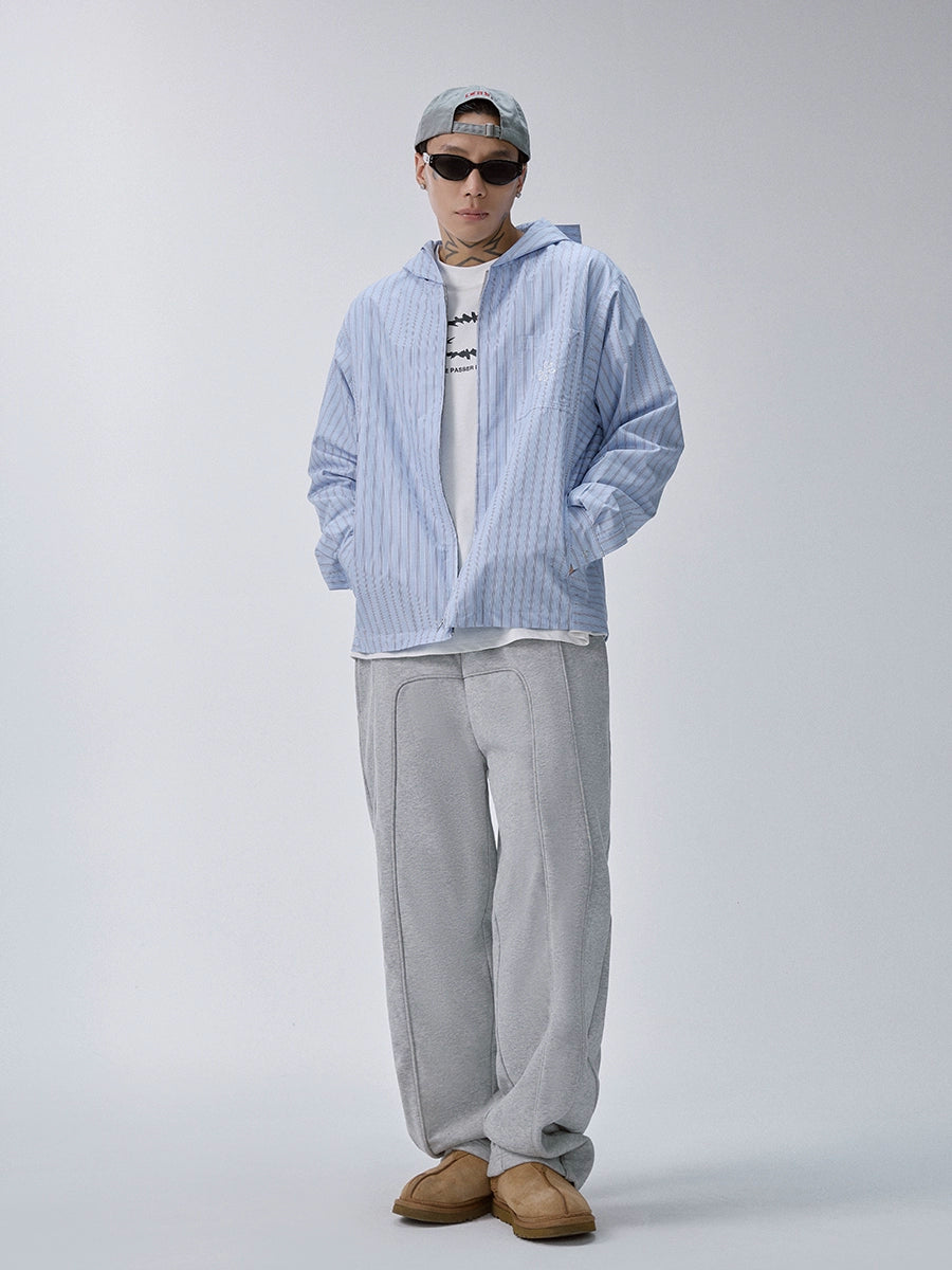 F2CE Striped Zip Up Hooded Shirt Jacket | Face 3 Face