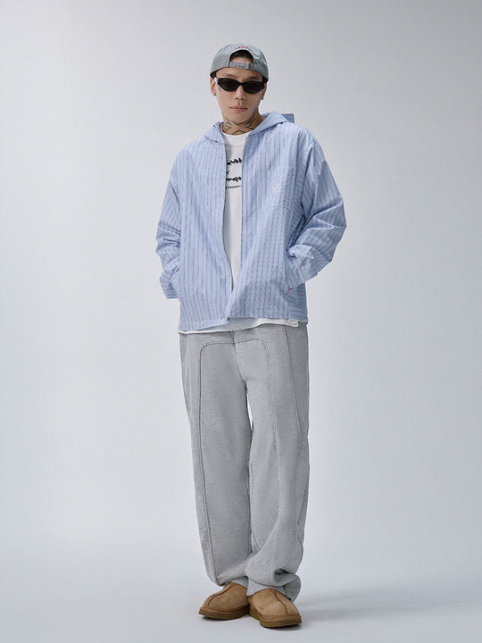 F2CE Striped Zip Up Hooded Shirt Jacket | Face 3 Face