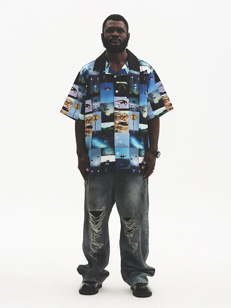 UNTILWERICH Cuban Collar UFO Short Sleeve Shirt | Face 3 Face