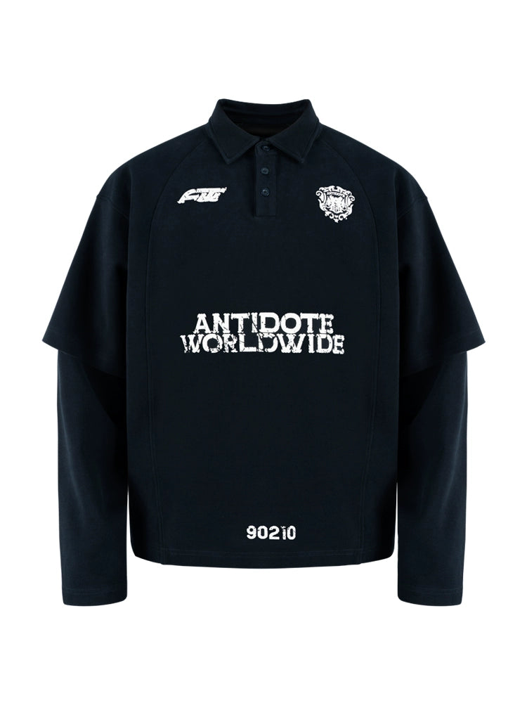 ANTIDOTE Logo & Badge Printed Layered Long Sleeve Polo | Face 3 Face
