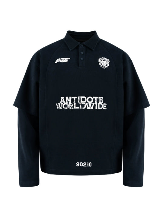 ANTIDOTE Logo & Badge Printed Layered Long Sleeve Polo | Face 3 Face