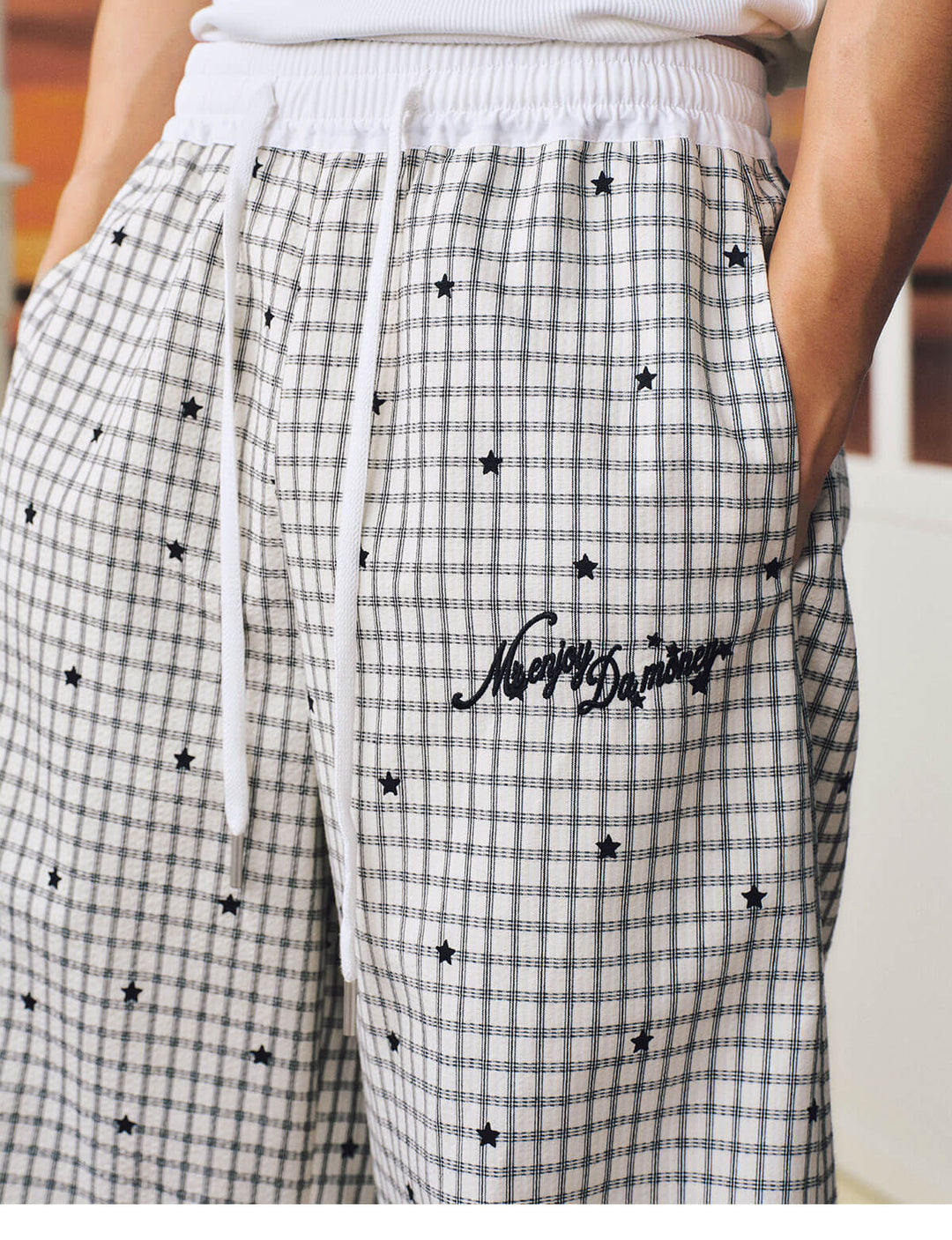 MEDM Star Print Checkered Double Layer Pants | Face 3 Face