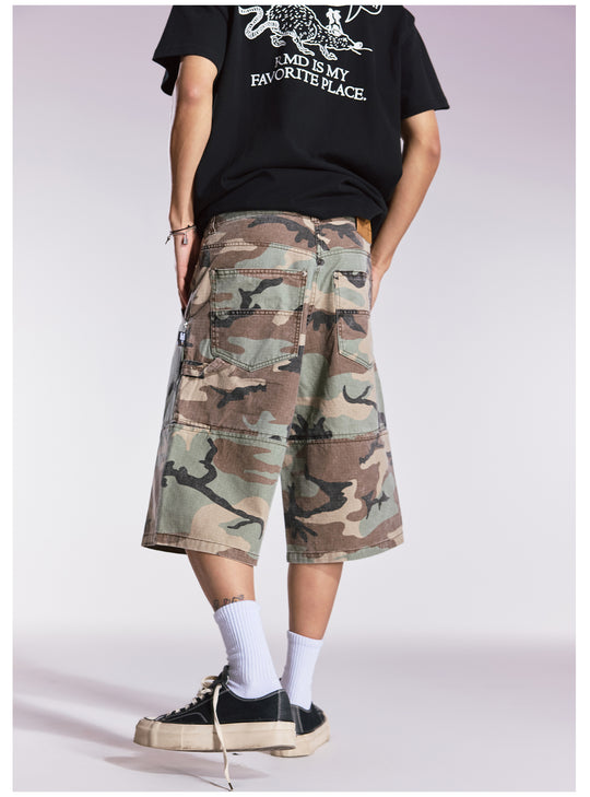 Remedy Leopard and Camouflage Work Painter Baggy Shorts | Face 3 Face
