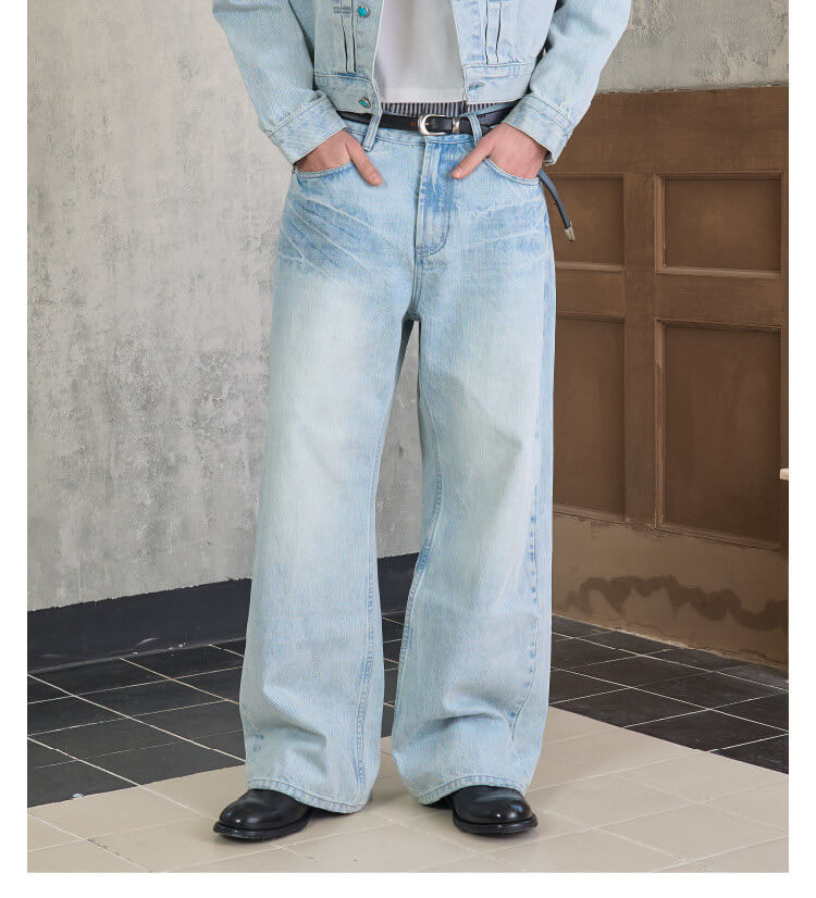 S45 Light Blue Heavy Washed Turquoise Button Flared Jeans