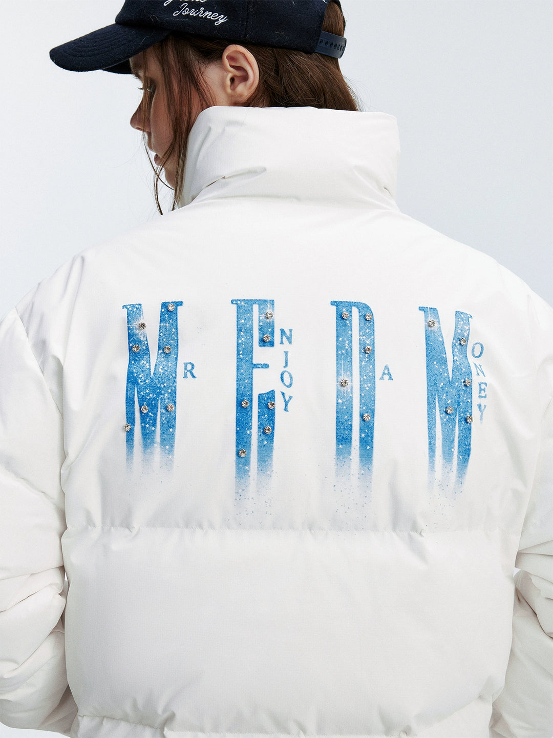 MEDM Rhinestone Studded Logo Down Jacket | Face 3 Face
