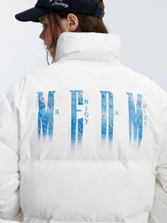 MEDM Rhinestone Studded Logo Down Jacket | Face 3 Face