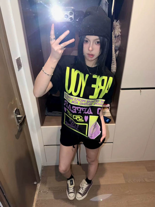 S45 Contrast Color Slogan Print Short Sleeve Tee | Face 3 Face