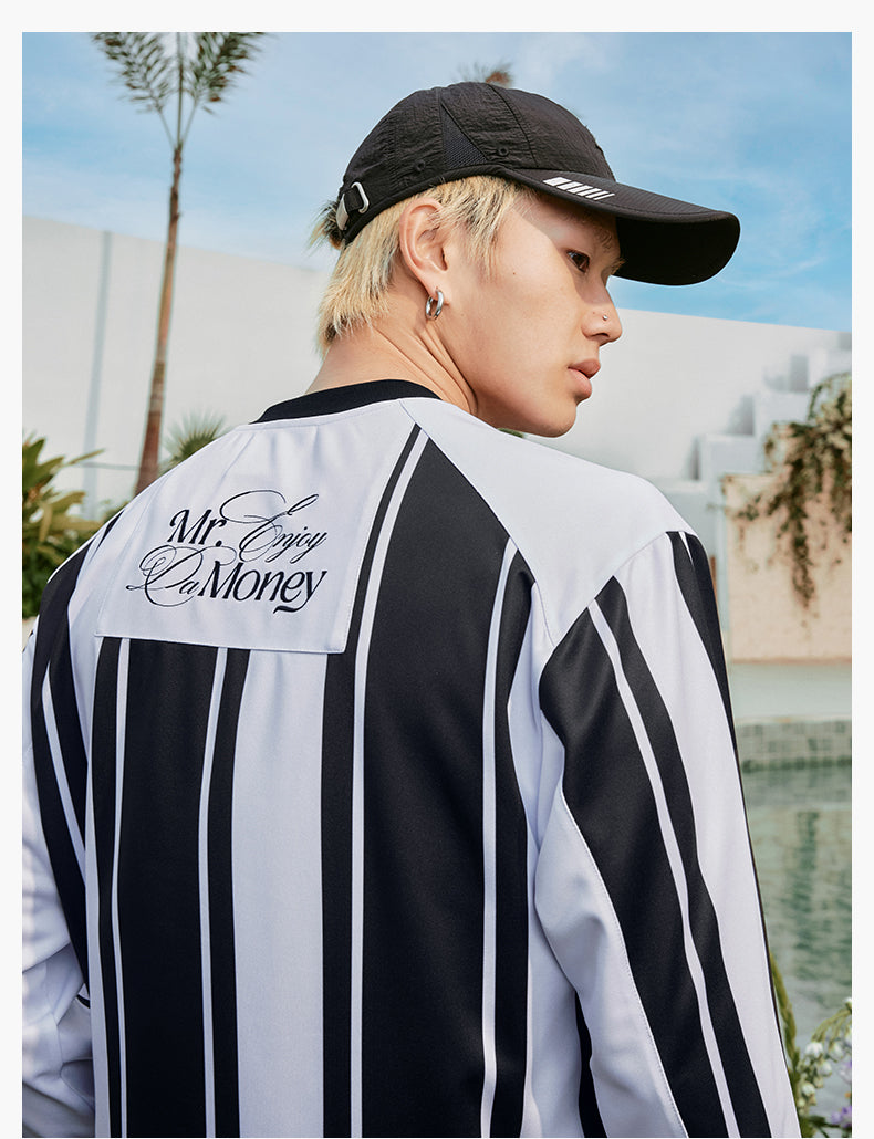 MEDM Rhinestone Logo Striped Soccer Jersey | Face 3 Face