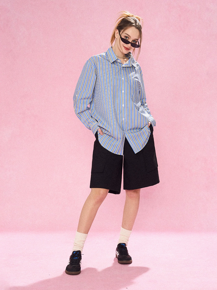 EMPTY REFERENCE Structured Stripe Long Sleeve Shirt