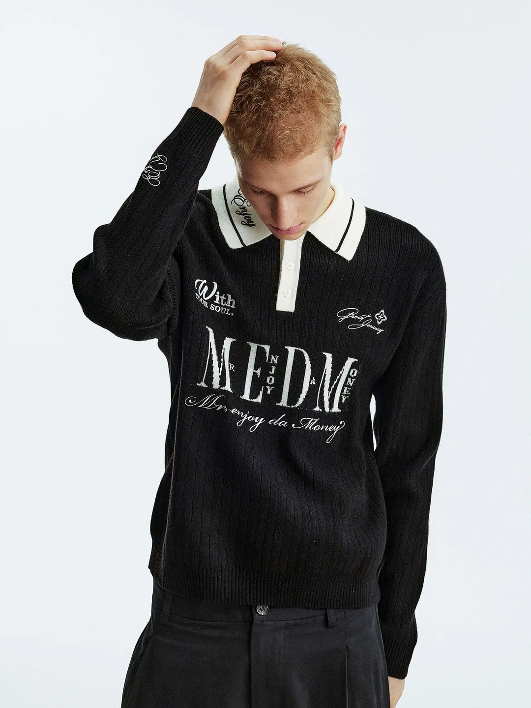MEDM Color Blocked Long Sleeve Knit Polo Sweater | Face 3 Face