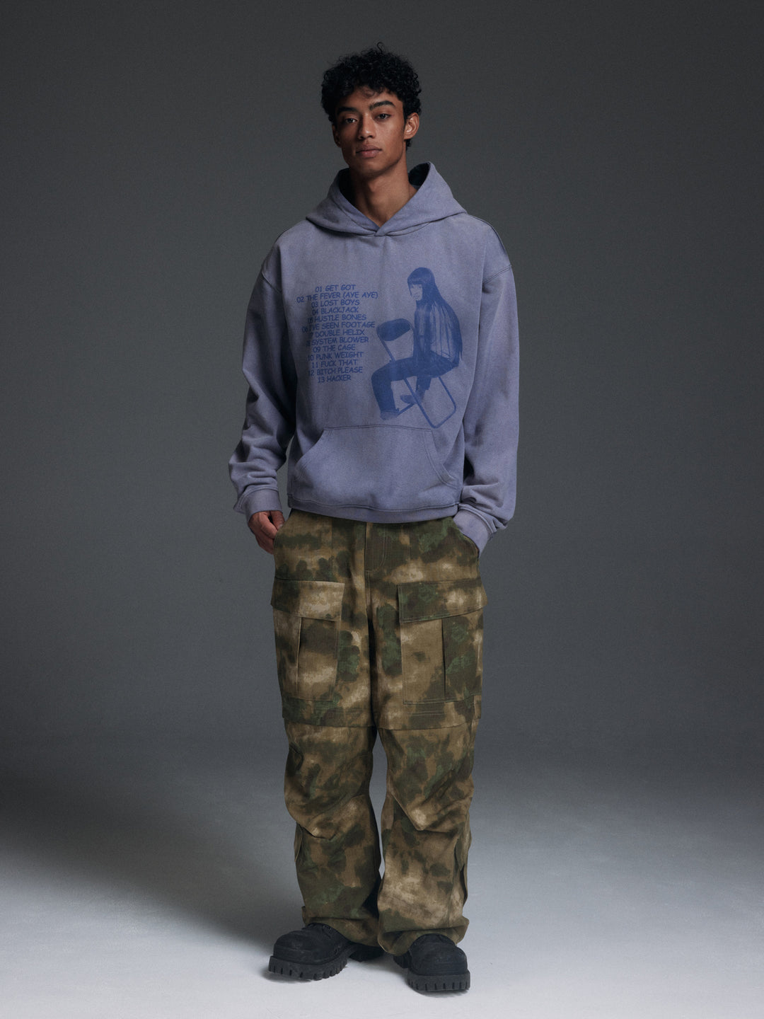 NOVACAM Washed Distressed Vintage Print Hoodie | Face 3 Face