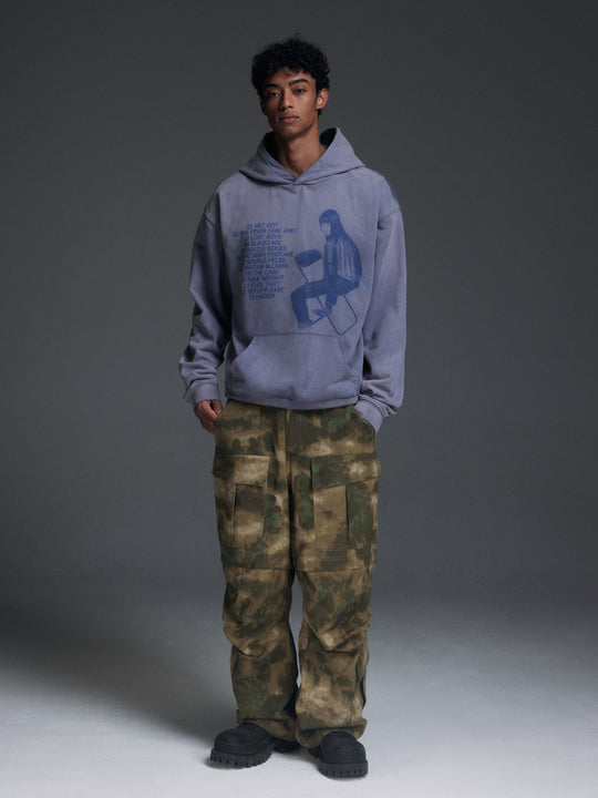 NOVACAM Washed Distressed Vintage Print Hoodie | Face 3 Face