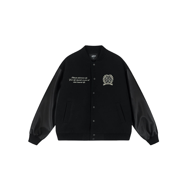 Racer varsity jacket | Achock Basic Logo Embroidery Black Varsity Jacket | Face 3 Face