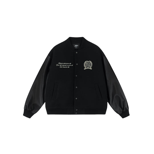 Racer varsity jacket | Achock Basic Logo Embroidery Black Varsity Jacket | Face 3 Face