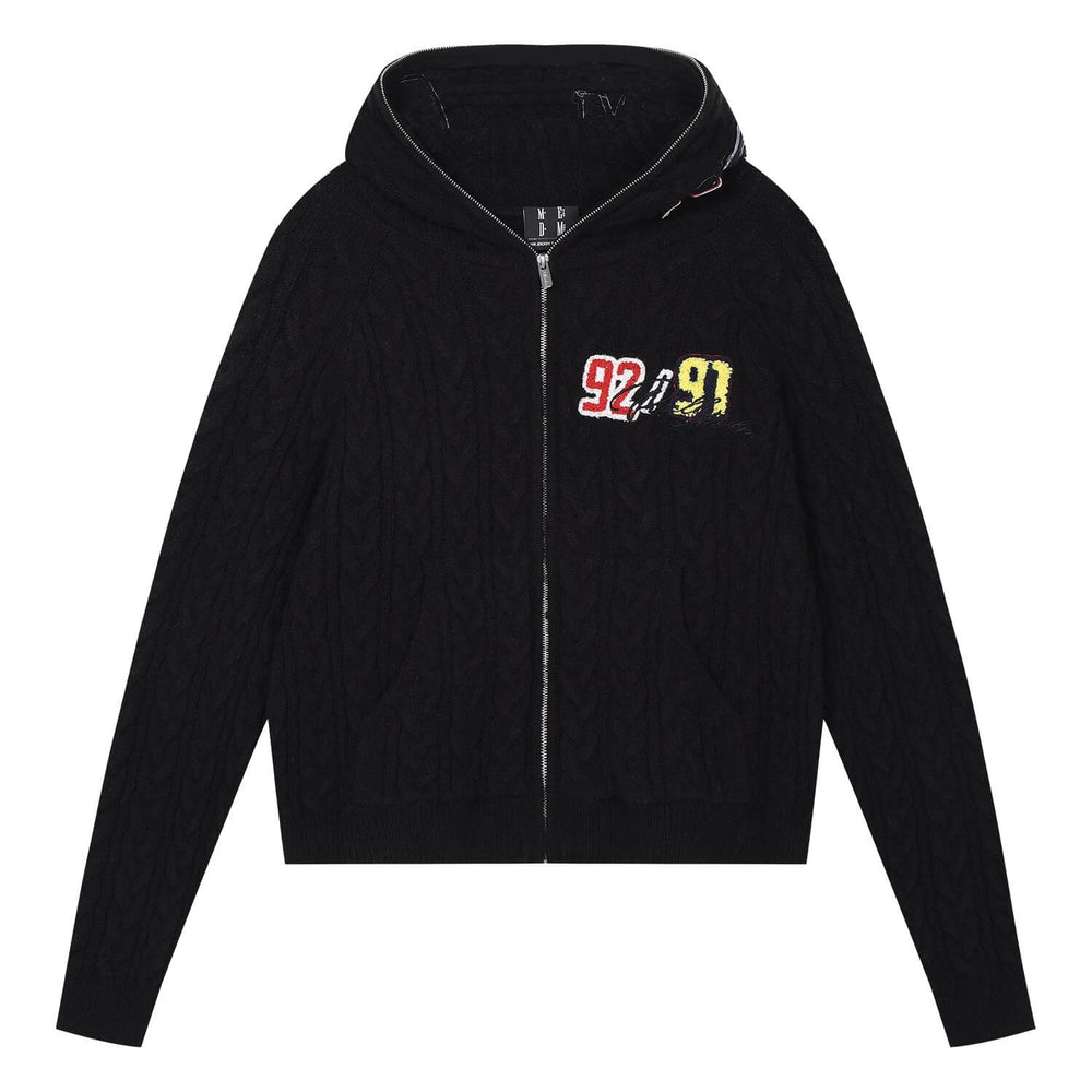 MEDM Patch Applique Zip Up Knit Hoodie | Face 3 Face