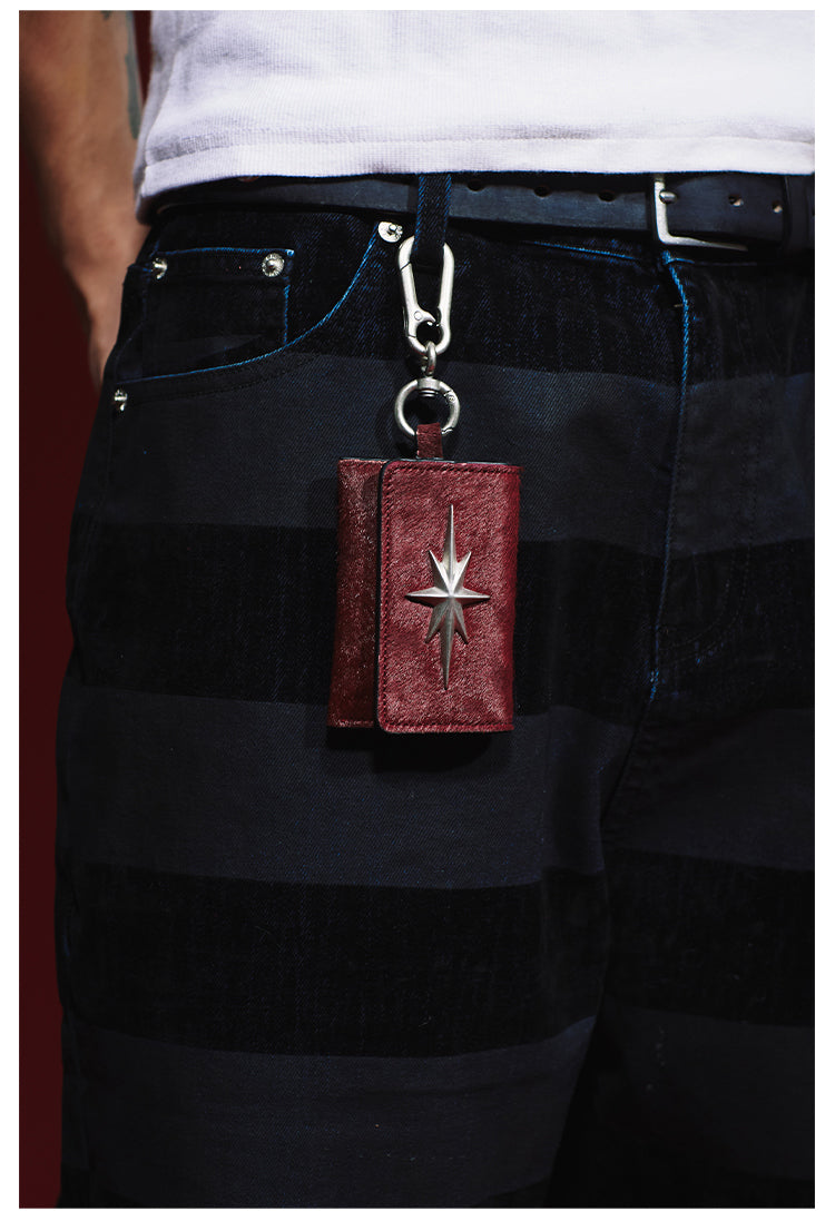 Remedy Metal Studded Keychain Coin Card Leather Wallet | Face 3 Face