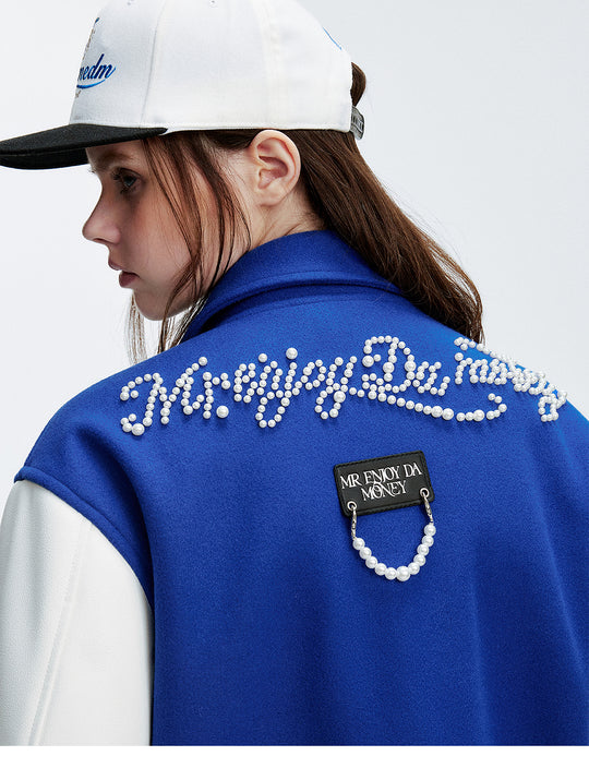 MEDM Pearl Logo Color Block Varsity Jacket | Face 3 Face