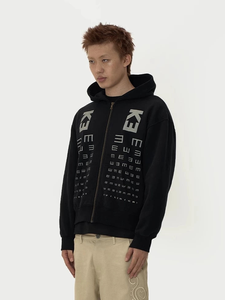 EVILKNIGHT(EK) Eye Chart Logo Print Zip Up Hoodie | Face 3 Face