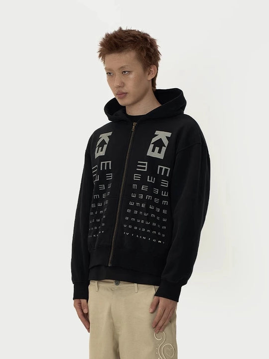 EVILKNIGHT(EK) Eye Chart Logo Print Zip Up Hoodie | Face 3 Face
