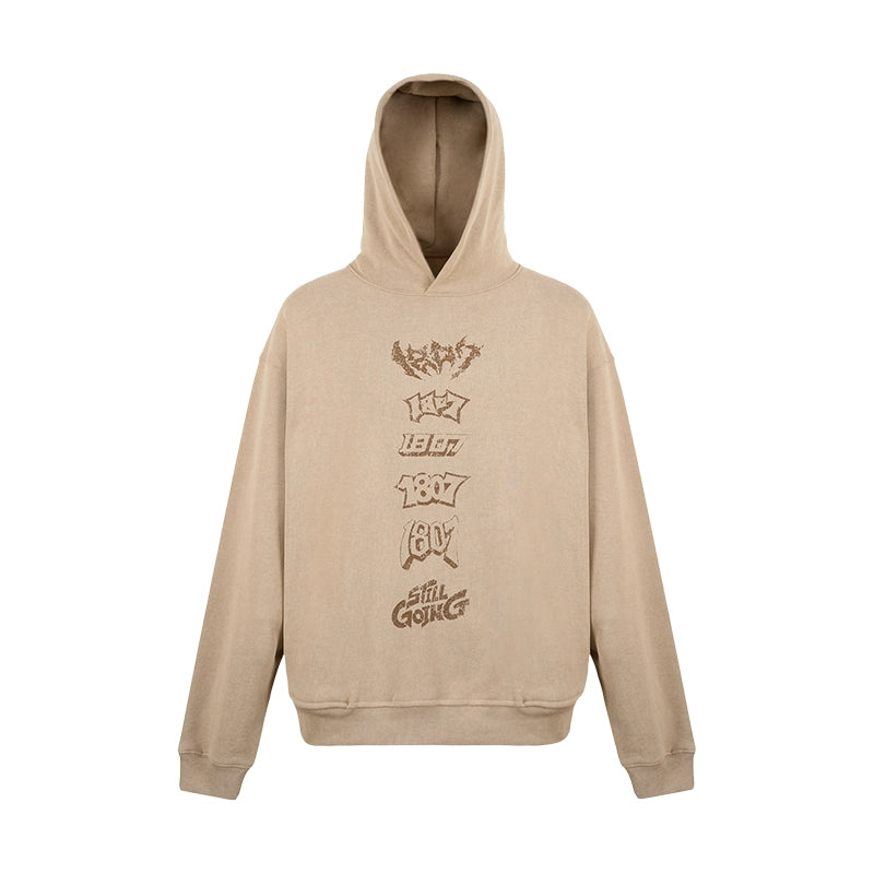 1807 Multi Logo Printed Washed Hoodie | Face 3 Face