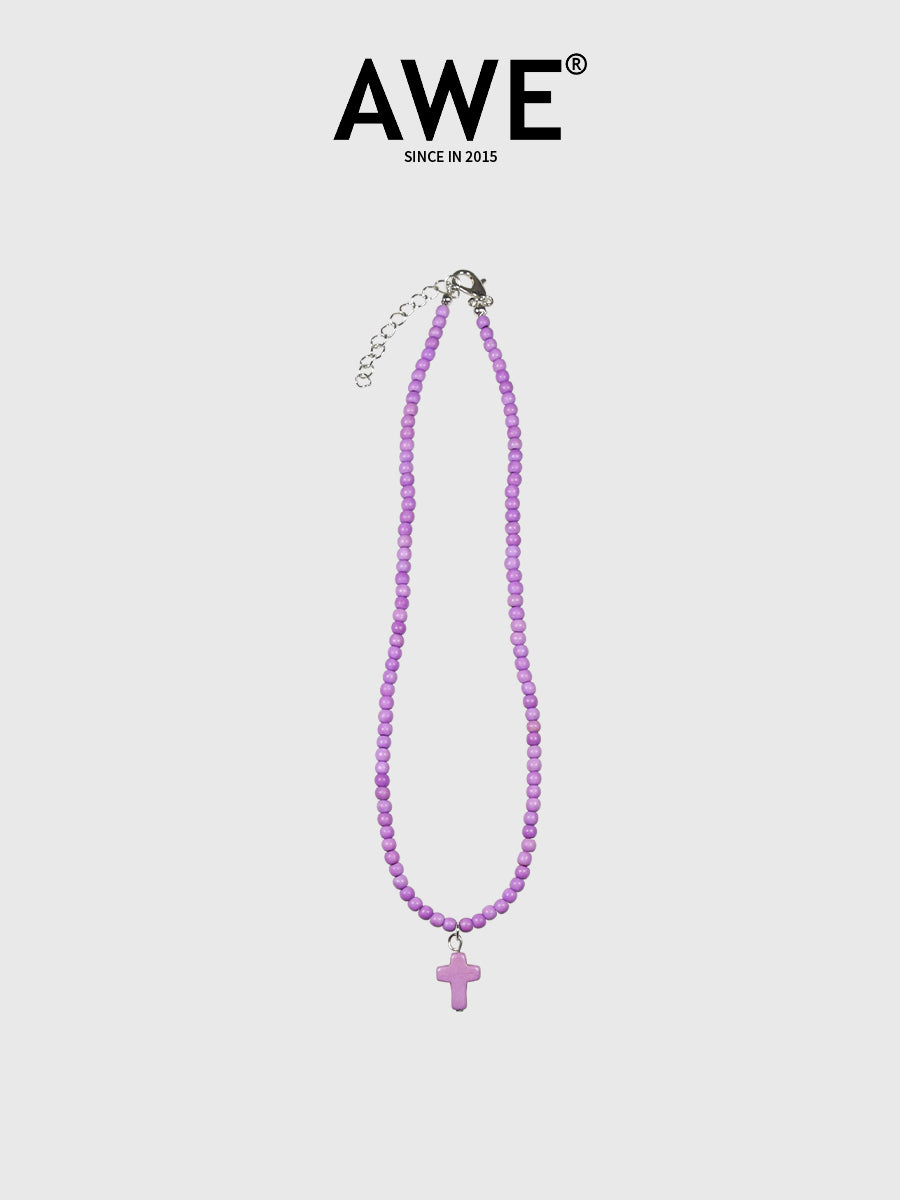 AWE Stone Beads Cross Necklace | Face 3 Face