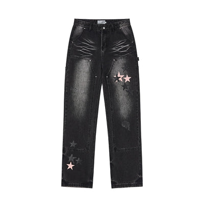 Harsh and Cruel Vintage Star Patches Double Knee Jeans | Face 3 Face