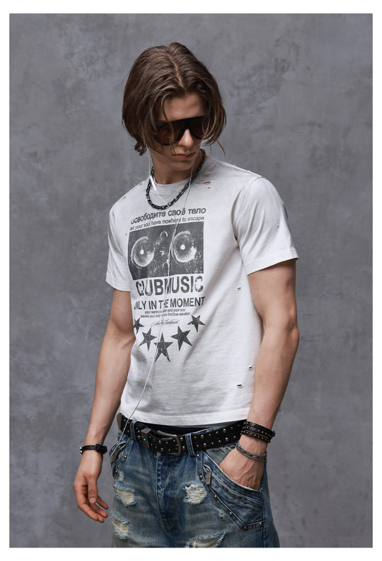 ANTIDOTE Audio Amplifier Graphic Print Distressed Short Sleeve Tee