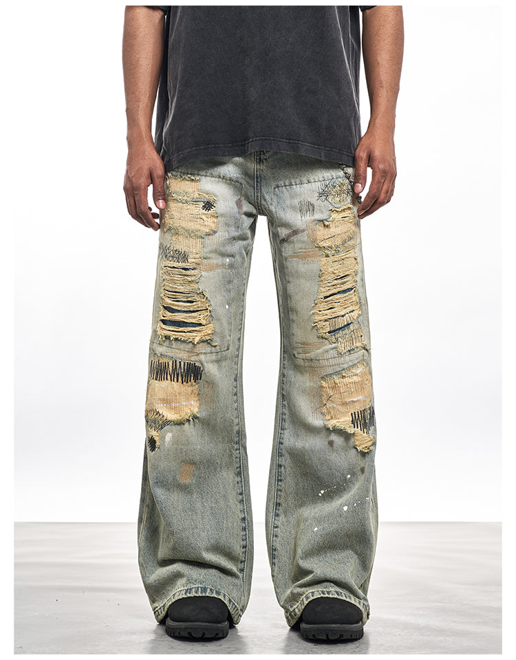 F3F Select Destroyed Washed Embroidered Dirty Dye Jeans | Face 3 Face