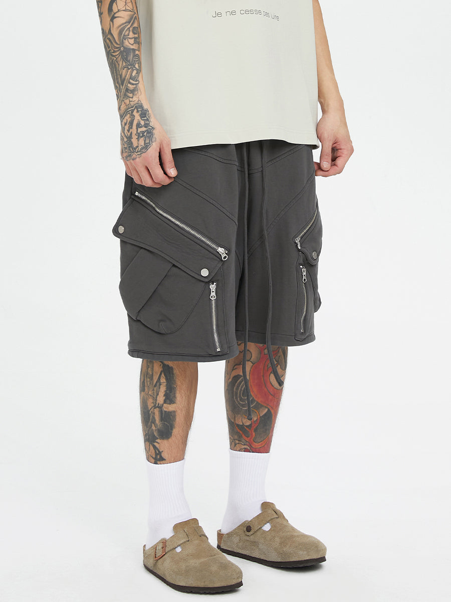 F2CE Multi-Pocket Zipper Tactical Cargo Sweat Shorts