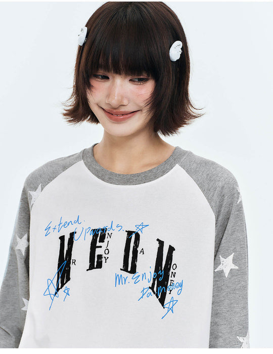 MEDM Star Print Raglan Long Sleeve Tee | Face 3 Face