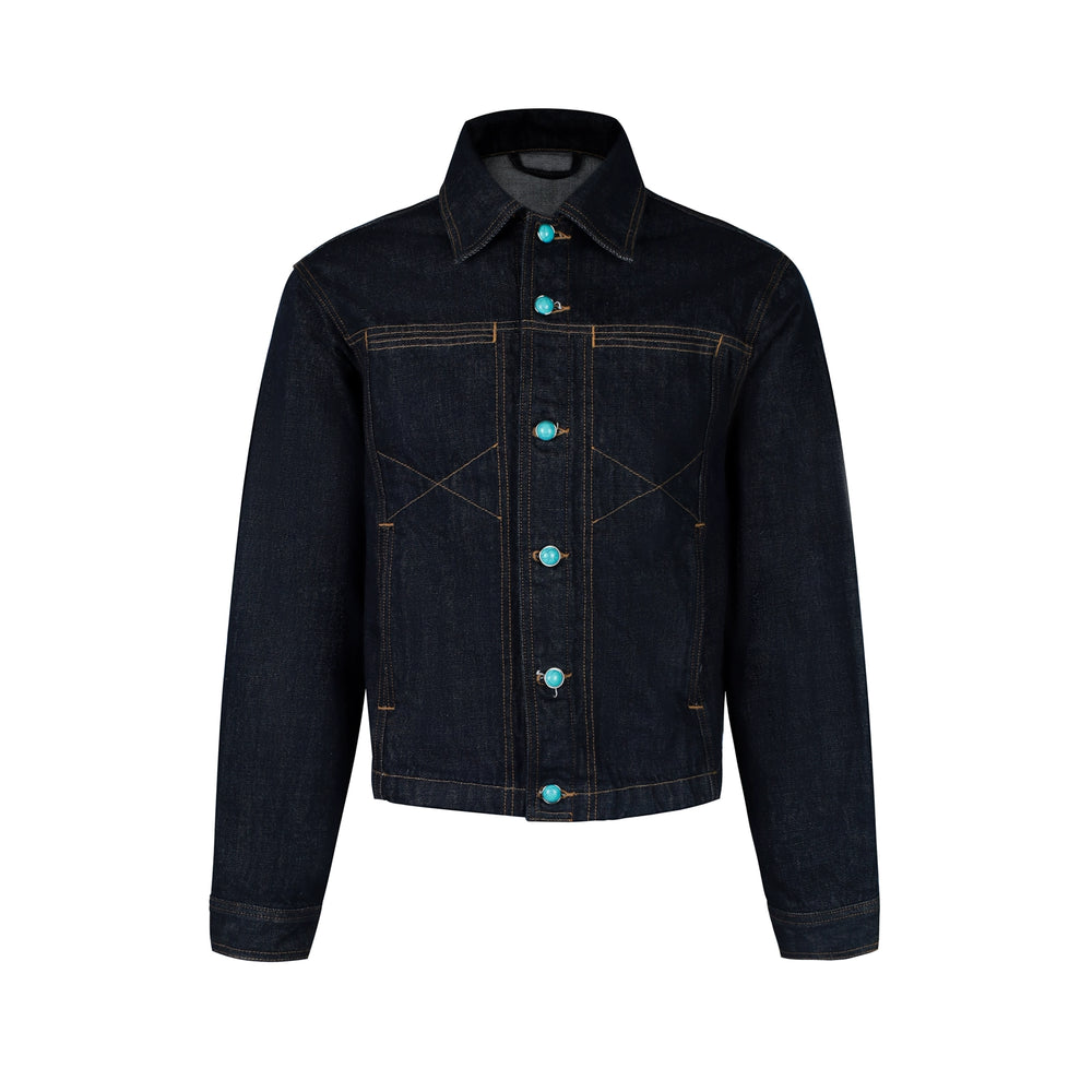 S45 Turquoise Button Denim Jacket | Face 3 Face