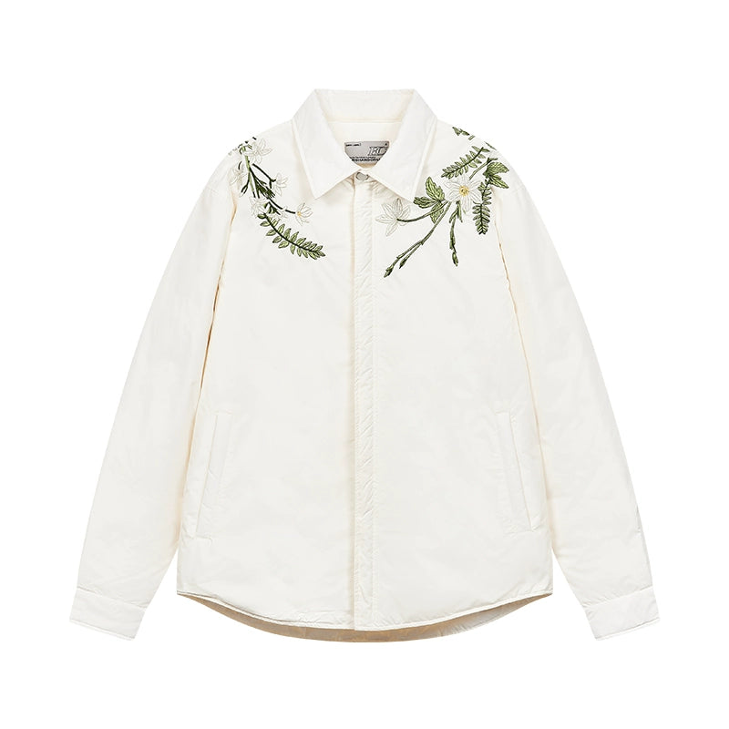 Harsh and Cruel Minimalist Floral Embroidered Down Shirt Jacket | Face 3 Face