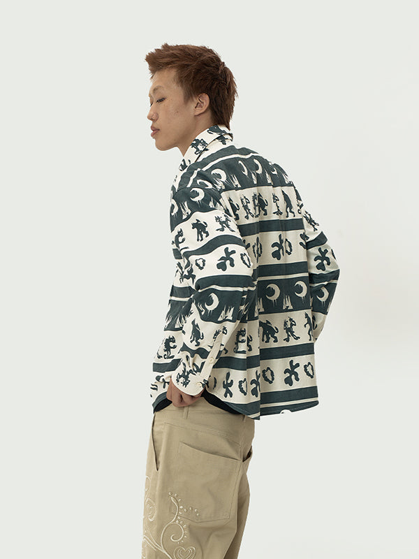 EVILKNIGHT(EK) Ethnic Print Striped Long Sleeve Shirt | Face 3 Face