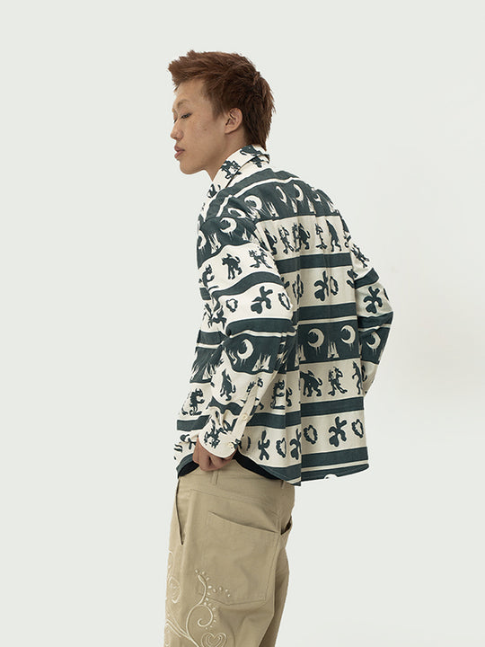 EVILKNIGHT(EK) Ethnic Print Striped Long Sleeve Shirt | Face 3 Face