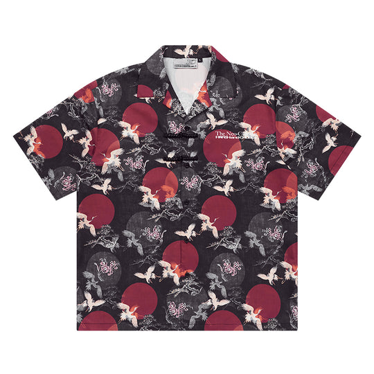Harsh and Cruel Crane Print Knots Cuban Shirt